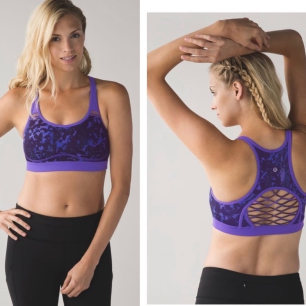 Lululemon Sweaty Or Not Bra in Floral Sport Backdrop Iris Flower Multi 8